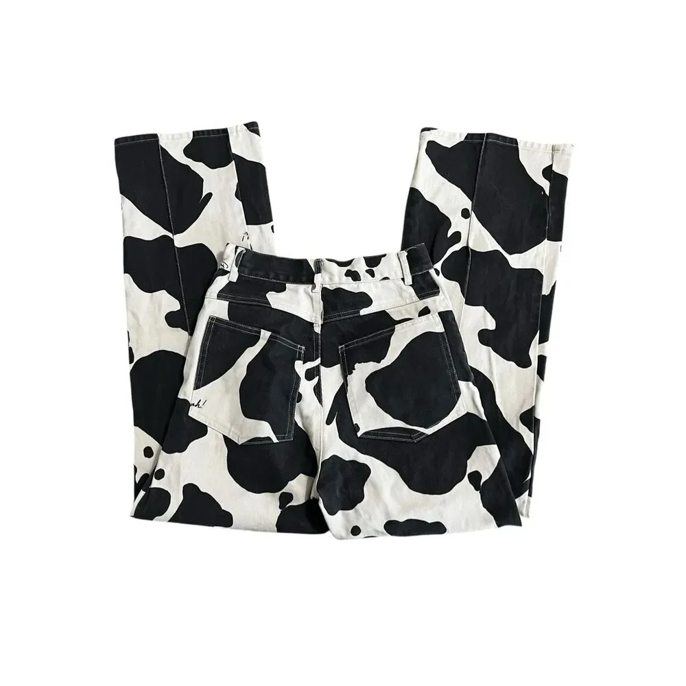 Lisa Says Gah Robyn Cow Print Jeans Straight Leg High Rise 26 LSG